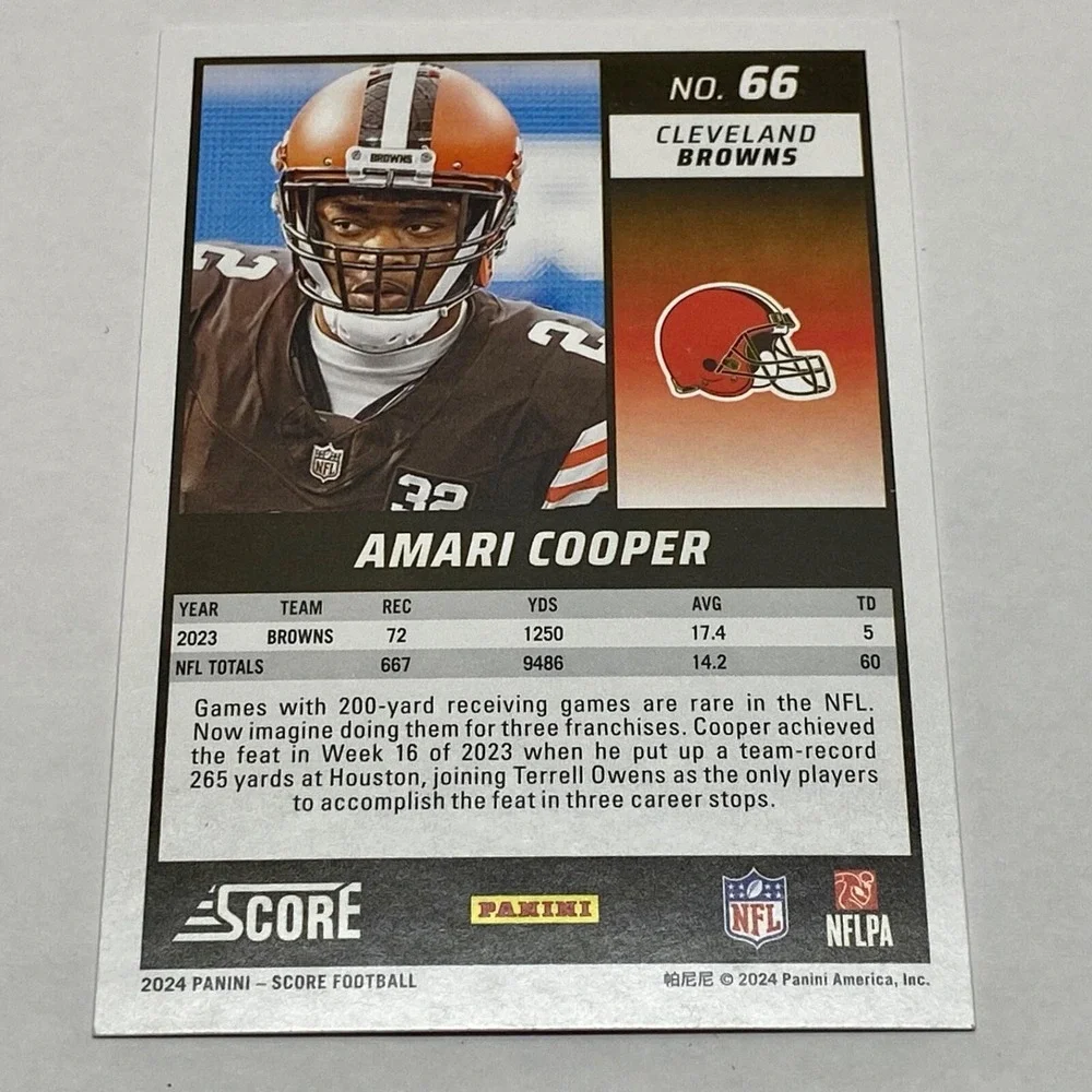 2024 Panini Score NFL Football Amari Cooper WR Cleveland Browns NFLPA Card #66 - Picture 2 of 4